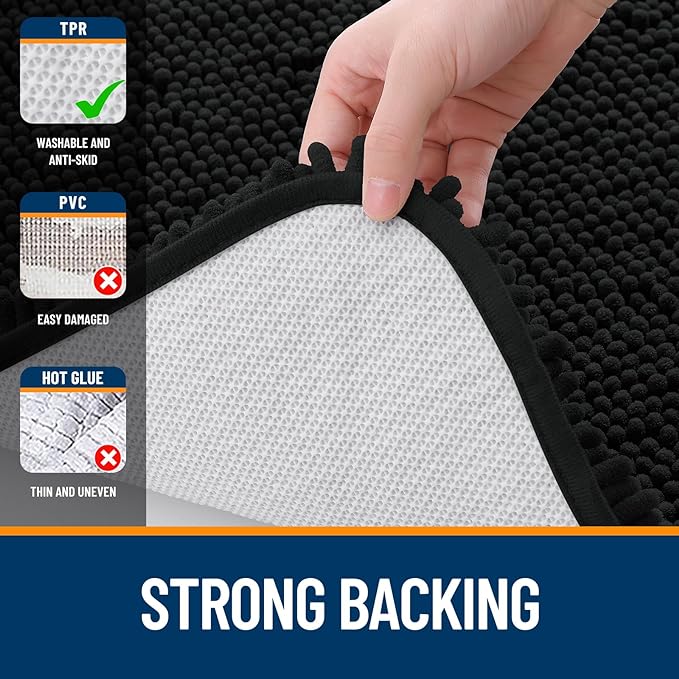 OLANLY Bathroom Rugs 44x32, Extra Soft Absorbent Chenille Bath Rugs, Rubber Backing Quick Dry, Machine Washable Bath Mats for Bathroom Floor, Tub and Shower, Home Decor Accessories, Black