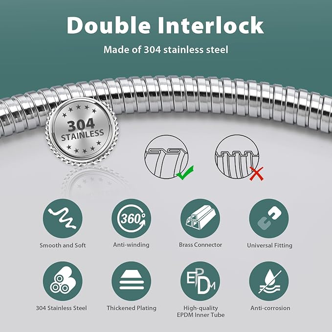 Chrome Shower Hose Replacement For Cleaning 59 Inches 304 Stainless Steel Shower Head Hoses High Pressure Bidet Hose Extension Flexible Showerhead Hoses Extra Long