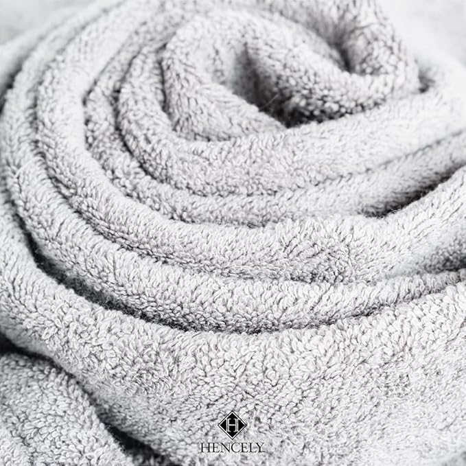 Hencely 18-Piece Bath Towel Set - High Absorbency, Quick Drying - 100% Soft Turkish Cotton - 6 Bath Towels, 6 Hand Towels, 6 Washcloths - Bathroom, Home, Hotel, Spa, and Gym - 18-Pack Silver