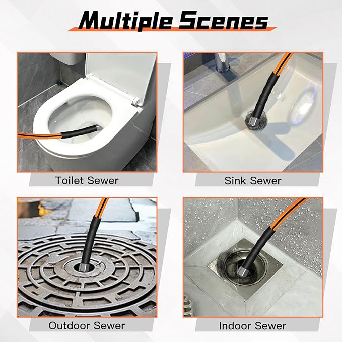 Sewer Jetter Kit for Pressure Washer 200FT,5800psi Drain Cleaner Hose 1/4 Inch Npt Corner, with 5 Sewer Jetting Nozzles Sealing Tape Pearl Corsage Pin Spanner Glove Drain Snake