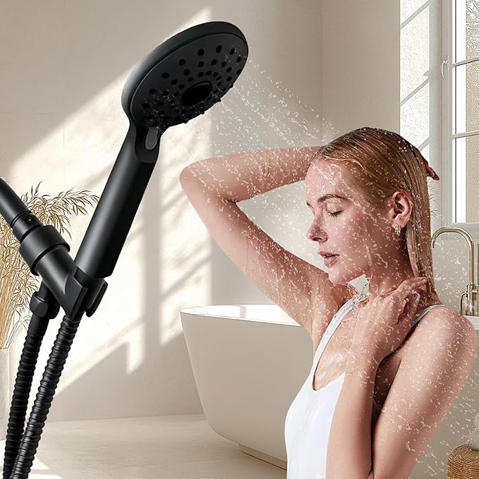 Plastic Shower Head Holder for Hand Held Showerhead Adjustable Shower Arm Mount for Connecting Shower Arm and Shower Hose，Premium ABS Bracket with Brass Swivel Ball Joint Connect (Black)