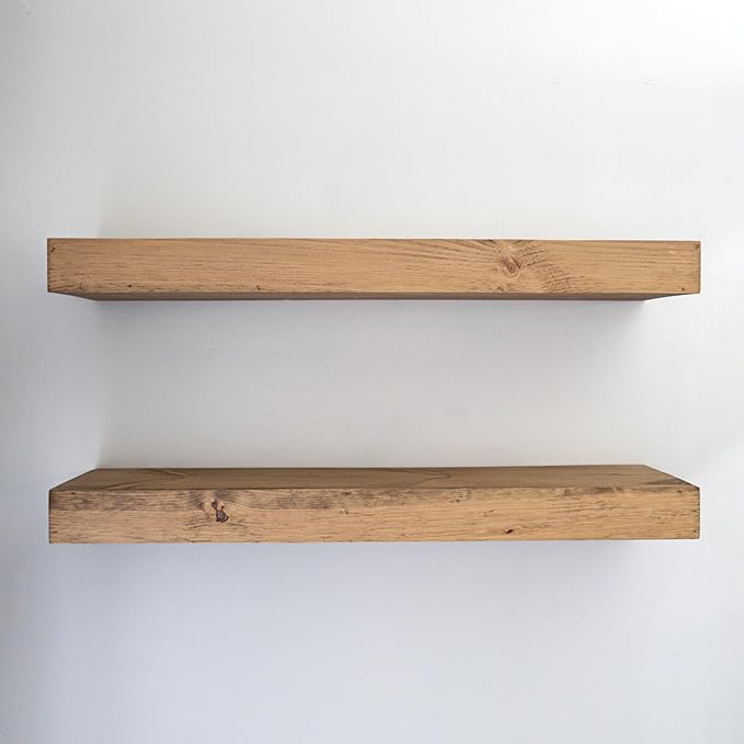 Urbandi Modern Floating Shelves 3 Inches Thick for Wall, Wide Shelves for Kitchen, Living Room, Bedroom, and Bathroom, Natural Pine Wood, Rustic Wooden Shelf, (Set of 2) (Aged Oak, 48Lx3Hx6D)