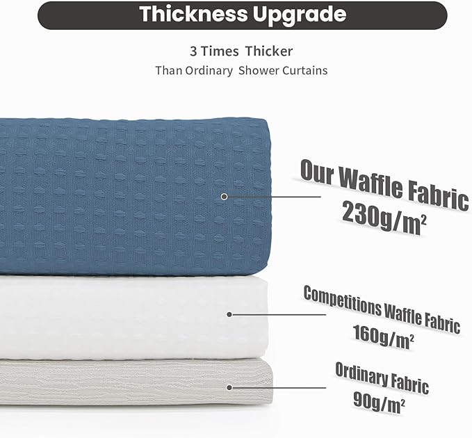 Inhousolu No Hook Waffle Weave Shower Curtain with Removable Snap in Fabric Liner Set for Bathroom, 230GSM Heavy Duty Weighted Hem, Water Repellent Washable Bath Curtains, 72 x 84 Inch, Moonlight Blue