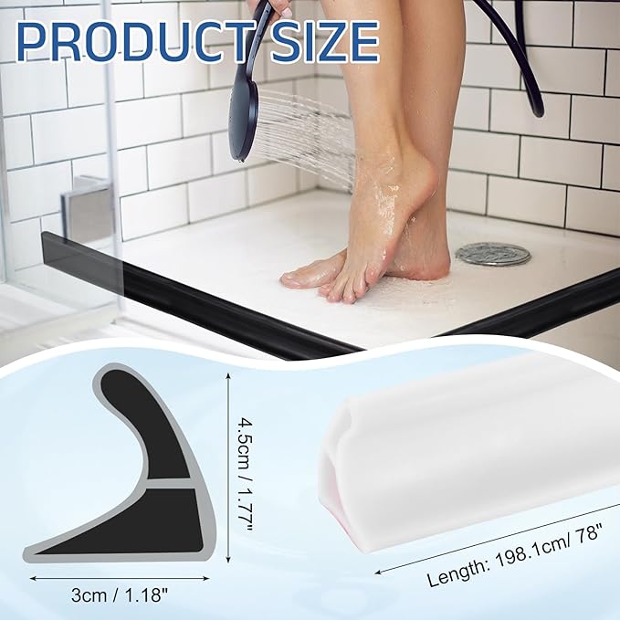 uxcell Shower Water Barrier, 78" TPE Splash Guard Shower Water Stopper Retention System for Bathtub Sink Washing Machine Dry and Wet Separation, 1.18"W x 1.77"H, White