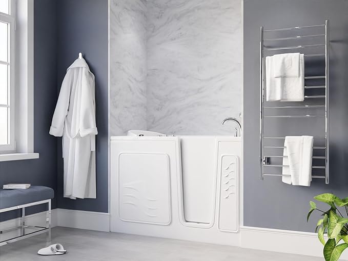 ANZZI Walk-In Bathtub 30" x 53" Whirlpool Acrylic Right Drain Quick Fill Fast Drain 9 Hydro Jets Chromatherapy Heater ADA Compliant Slip-Resistant Seat Grab Bar Extension Kit | AMZ3053RWH