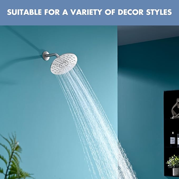 Rainfall Shower Head, MEDIOMI Rain Shower Head Set - Ultra-Thin Design High Flow Stainless Steel Large Round Rain Shower Heads with Shower Arm and Flange (8-Inch, Brushed Nickel)