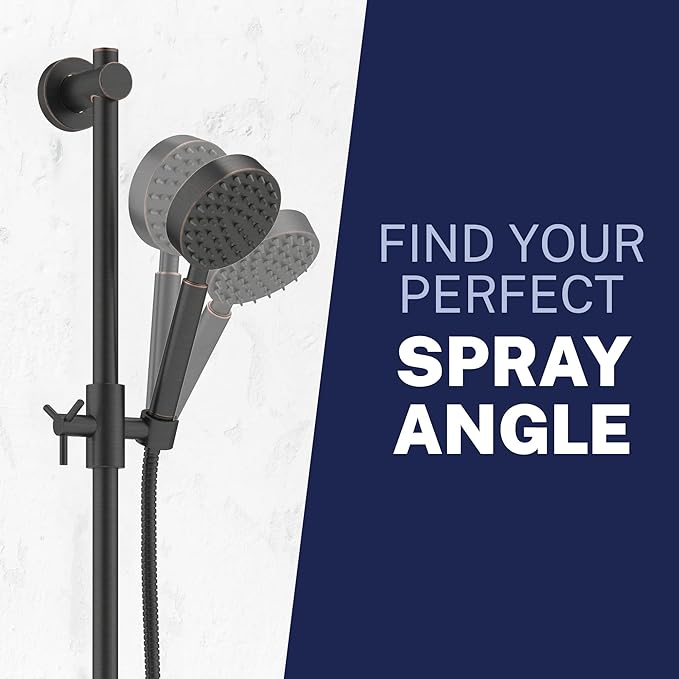 HammerHead Showers® SOLID METAL 27.5 Inch Shower Slide Bar Set and Handheld Shower Head with Hose — OIL RUBBED BRONZE — 1.75 GPM Low Flow Spray Wand — Easily Adjust Height & Angle of Handshower