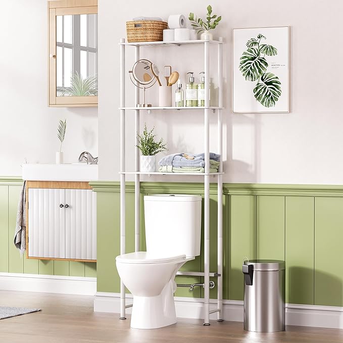 AmazerBath Bamboo Over The Toilet Storage Shelf, Over Toilet Bathroom Organizer Rack, 3-Tier Bathroom Shelves Over Toilet, Space Saver, White