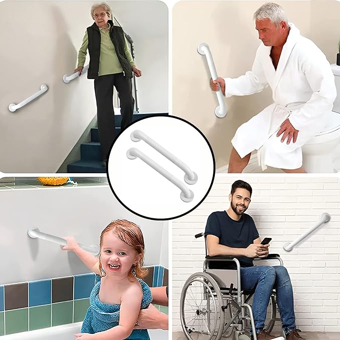 Shower Grab Bar, 2 Pack 24 Inch White Bathroom Grab Bar, 1.25" Diameter 304 Stainless Steel Anti-Slip Grab Bars for Bathtubs and Showers, Handicap Shower Grab Bar for Seniors Elderly