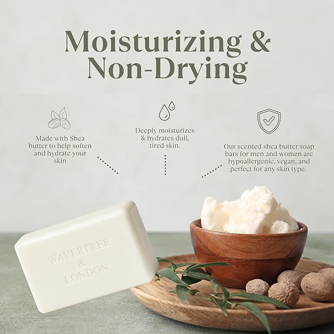 Wavertree & London White Orchid Scented Natural Soap (2 Bars), 7oz Moisturizing French Triple Milled Soap Bars enriched with shea butter - Pure Plant Based Bath & Body Bars for All Skin Types