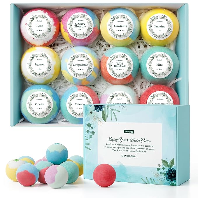 Bath Bombs for Women, 12pcs Handmade Natural Bath Bomb, Stocking Stuffers, Mothers Day Presents for Mom, Bath Bomb with Shea Butter, White Elephant, Valentines Day Gifts for Her and Him