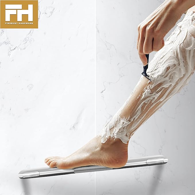 Shower Foot Rest, Corner Shower Bar for Shaving Legs, Wall Mounted Hotel Shower Foot Ledge, Brass Bar Bathroom Foot Step (Satin Nickel)