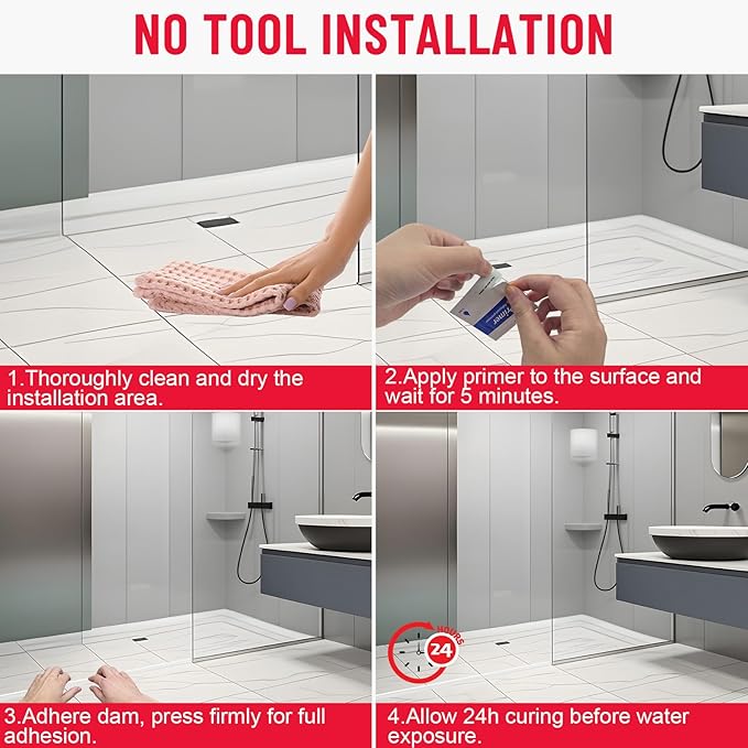 Shower Threshold Water Dam Barrier – 138in Self-Adhesive, Waterproof, Flexible Silicone, Customizable, Easy Install, Prevents Water Leakage & Slipping, Wheelchair Access