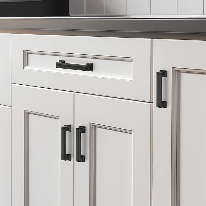 Ravinte Hardware 15 Pack Matte Black Cabinet Pulls, 3 Inch (76mm) Hole Center Zinc Alloy Drawer Handles for Kitchen Cabinets, Cupboards, Dressers, Square Solid Metal Hardware