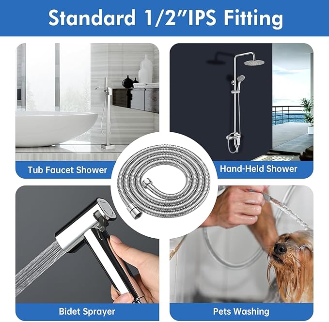 RUMOSE 79 inches Shower Hose Extra Long Stainless Steel Shower Tube Attachment Flexible Handheld Shower Sprayer Hose, Polished Chrome