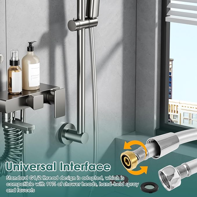 PVC Shower Hose，Explosion Proof Flexible Replacement Long Hose With Standard G1/2 Thread Connection for Home Hotel Motorhome（2m）