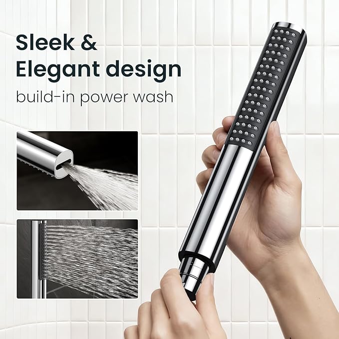 Veken 10" Luxurious All Metal Rain Shower Head with Handheld, High Pressure Rainfall Shower Heads wih Extension Arm, Wide Dual Showerhead with Spray Combo, Bathroom Accessories, Chrome, Silver