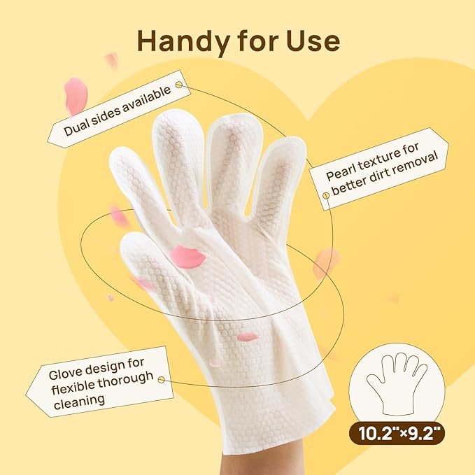 HICC PET Cleaning Deodorizing Glove Wipes for Dogs & Cats, Vet Recommended Hypoallergenic Hydrating & Nourish Fur Pet Grooming Glove Wipes, Pet Bathing Wipes for Horse Coat Care, 6pcs Verbena Scent