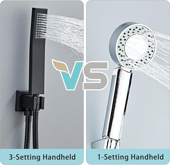 8 Inch Shower Faucet Set Ceiling Mount, High Pressure Rainfall Shower System, Square Rain Shower Head with Handheld Spray Combo, Ceiling Luxury Rainfall Shower Fixtures Matte Black (L-Style)