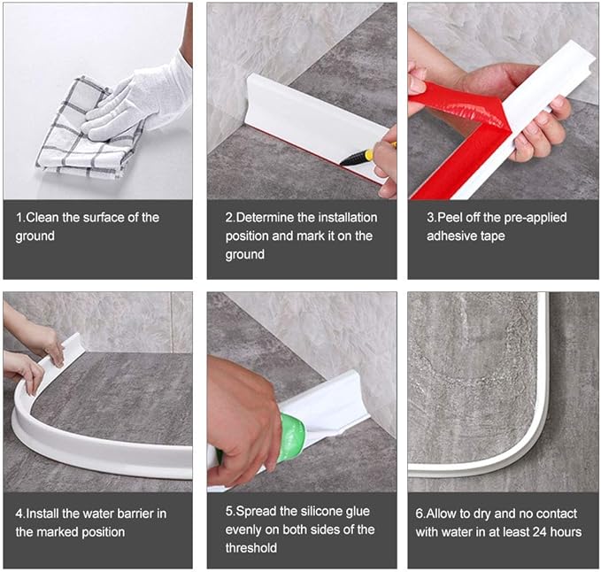 1/2" High Collapsible Shower Threshold Water Dam Barrier 67" Shower Water Stopper Barrier Shower Splash Guard For Walk In Shower Water Guard Suitable For Bathrooms Kitchens To Block Water Flow White