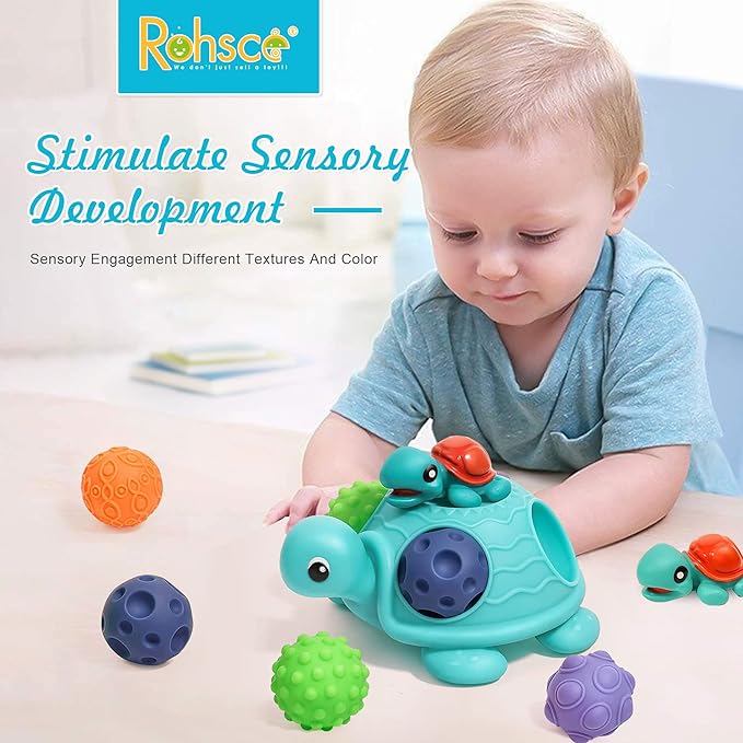 Sensory Balls Montessori Toys for Babies 6-12 Months, Baby Sensory Toys Turtle Toys Bright Color Textured Multi Soft Balls, BPA Free Ball for Toddlers 1-3 Teething Gifts
