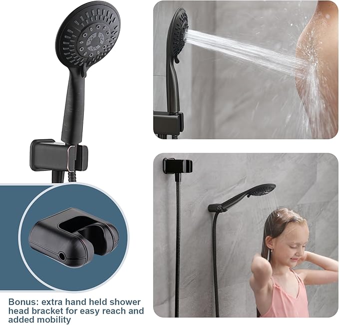 BRIGHT SHOWERS Shower Faucet Set, Shower Heads System with Rainfall Shower Head and Handheld Showerhead Combo, Shower Valve and Trim Kit, Wall Mounted Shower Holder and Shower Hose, Oil-Rubbed Bronze