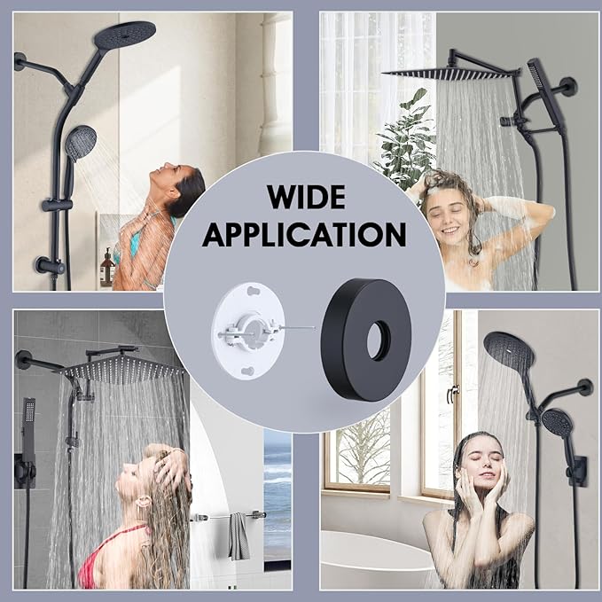 10 Inch Shower Arm with Flange and Stabilizer Bracket, Wall Mounted Shower Pipe Arm 304 Stainless Steel For Fixed Shower Head & Handheld Showerhead, Matte Black