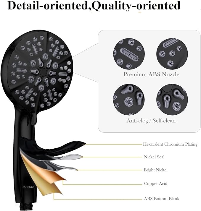 Matt Black Shower Head with Handheld Spray High Pressure-Multifunction Strong Flow Rain Massage Showerhead with Extra long Hose and Adjustable Overhead Holder – La Mejor Regaderas Modernas Para Ducha