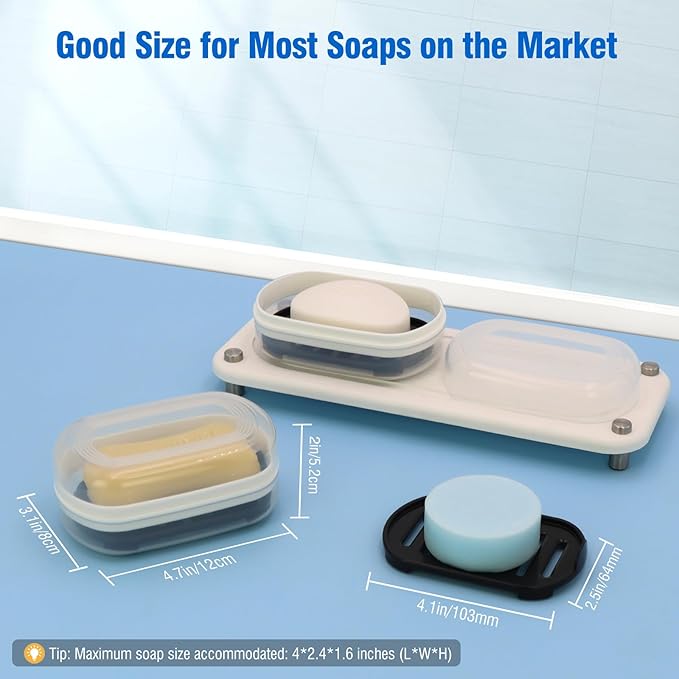 Soap Box, Travel Soap Container, Bar Soap Case with Removable Draining Layer - Clear Style A
