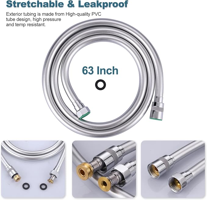 Aleasha 63-Inch Extra Long Shower Hose Extension for Bathing, Toilet Cleaning, Dogs, Bathroom - Chrome Handheld Shower Head Hose