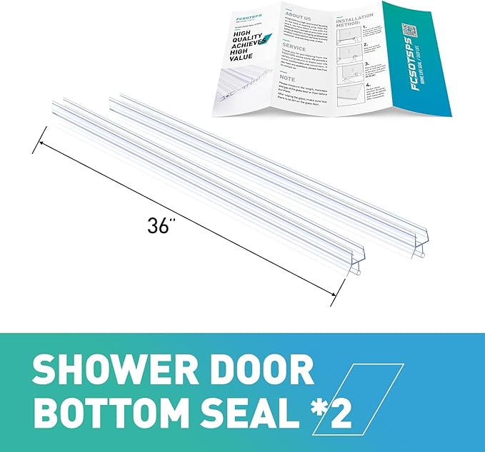 Shower Door Bottom Seal,2 PCS 3/8" X 36" Shower Door Sweep for 3/8 Inch Glass,Frameless Glass Door Seal Strip to Seal 11mm Gap,Stop Shower Leaks and Create a Water Barrier