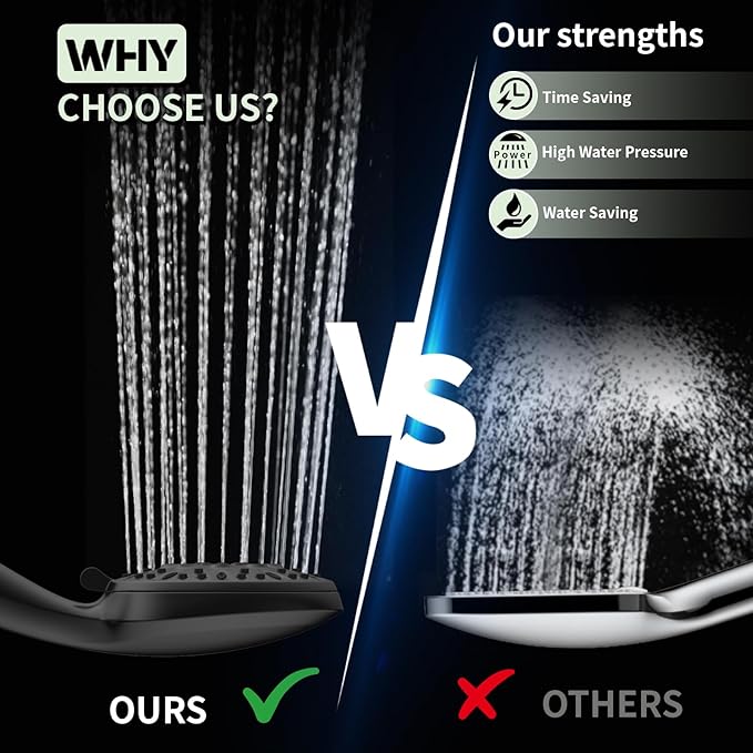 Matte Black Shower Head, 6 Spray Modes Handheld Showerhead, High Pressure Shower Head with 59 Inch Stainless Steel Hose and Adjustable Showerhead Holder