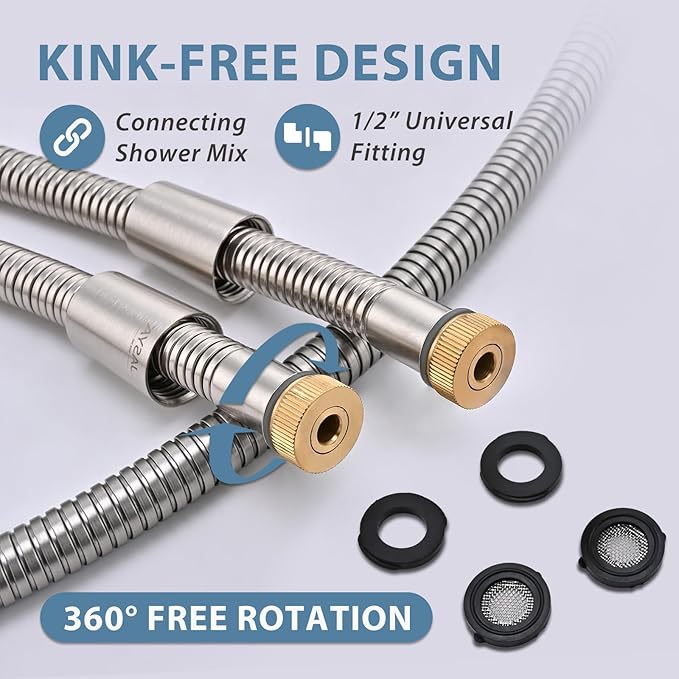Brushed Nickel Shower Hose Extra Long 304 Stainless Steel Handheld Showerhead Hose, Anti Winding Interface, With Brass Insert And Nut - durable Rv Shower Hoses Replacement(Brushed Nickel, 59 Inches)