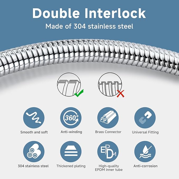 Chorme Shower Hose Extra Long 304 Stainless Steel Handheld Showerhead Hoses,Anti Winding Interface, With Brass Insert And Nut - durable Rv Shower Hose Replacement Soft 59 Inches Bidet Hoses