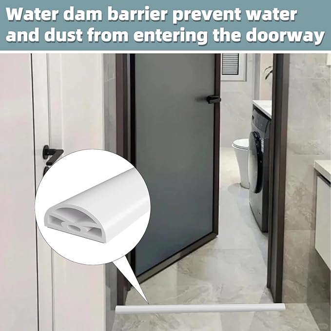 78Inch New Shower Threshold Water Dam Barrier,Collapsible Self-Adhesive Silicone Shower Water Guard for Bathroom Bathtub and Kitchen,Shower Water Blocker Suitable for Wheelchair Access(White)