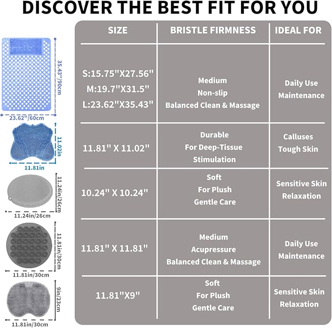 Bath Tub Shower Mat with Soft Shower Foot Scrubber Mat for Massage,Non Slip Bathtub Mat with Strong Suction Cups, Silicone Shower Foot Scrubber Mat (White, 35.4" X 23.6"(Rectangular))