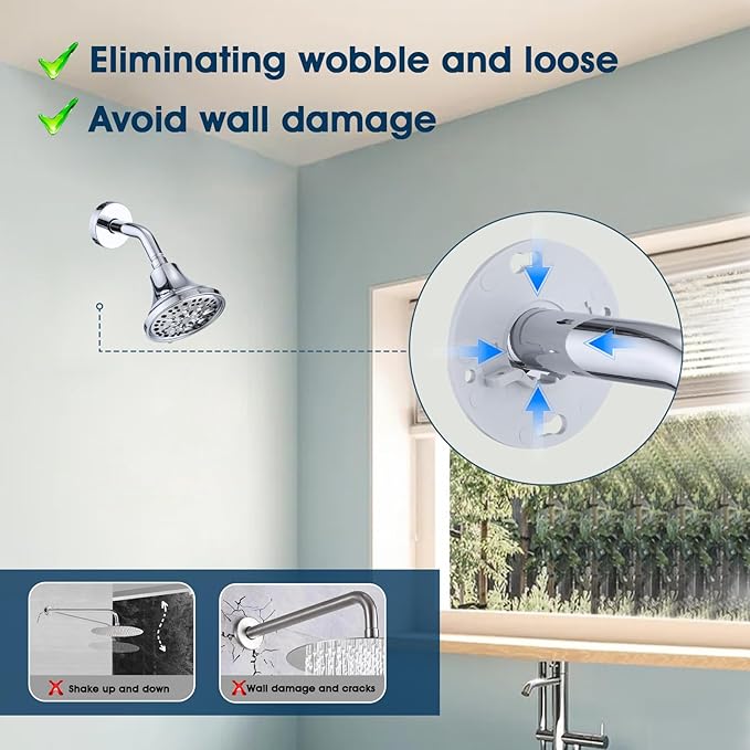 6 Inch Shower Arm with Flange and Stabilizer Bracket, Wall Mounted Shower Pipe Arm 304 Stainless Steel For Fixed Shower Head & Handheld Showerhead, Chrome
