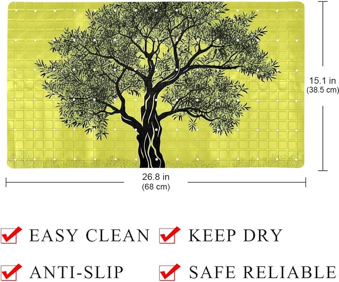 Bath Tub and Shower Mats, Non Slip Bathmat with Drain Holes and Suction Cups for Bathroom Floor, 15.1 x 26.8 Inch (Art Tree Black Silhouette)