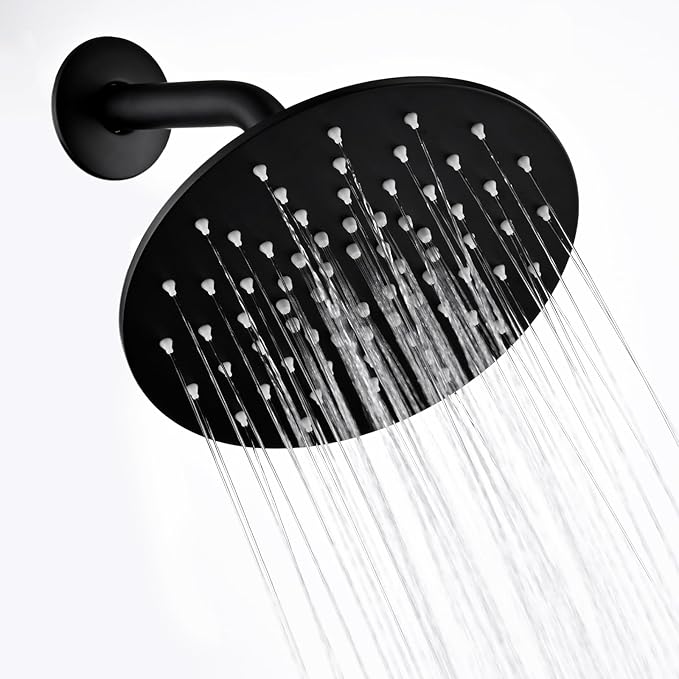 Rainfall Shower Head, MEDIOMI Rain Shower Head Set - Ultra-Thin Design High Flow Stainless Steel Large Round Rain Shower Heads with Shower Arm and Flange (8-Inch, Matte Black)