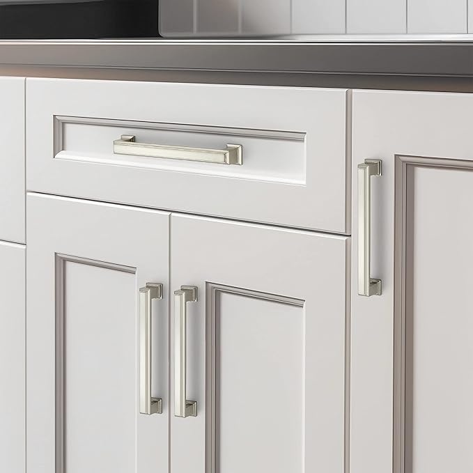 Ravinte Hardware 25 Pack Brushed Nickel Cabinet Pulls, 5 Inch (128mm) Hole Center Zinc Alloy Drawer Handles for Kitchen Cabinets, Cupboards, Dressers, Square Solid Metal Hardware