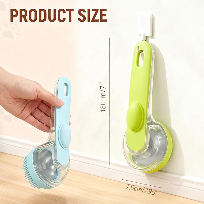 Pet Bath Brush 2 in 1 Dog Shampoo Brush with Built-in Shampoo Dispenser for Long Short Haired Dogs Cats Bubble Maker for Bathing Grooming (Blue)