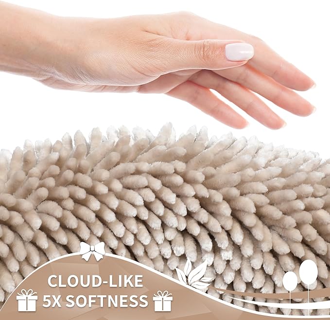 Yimobra Long Bathroom Rugs Runner 70x24 Inch, Extra Thick Soft Absorbent Chenille Bath Mat, Non Slip Machine Washable, Quick Dry Bath Rugs for Bathroom Floor, Tub and Shower, Khaki