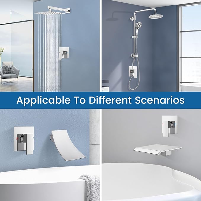 Airuida Square Single-Function Brass Faucet Shower Rough-in Valve Male Thread Bathroom Trim Kit Single Handle Tub Shower Valve 5.5 Inch Cover Plate Chrome Polish