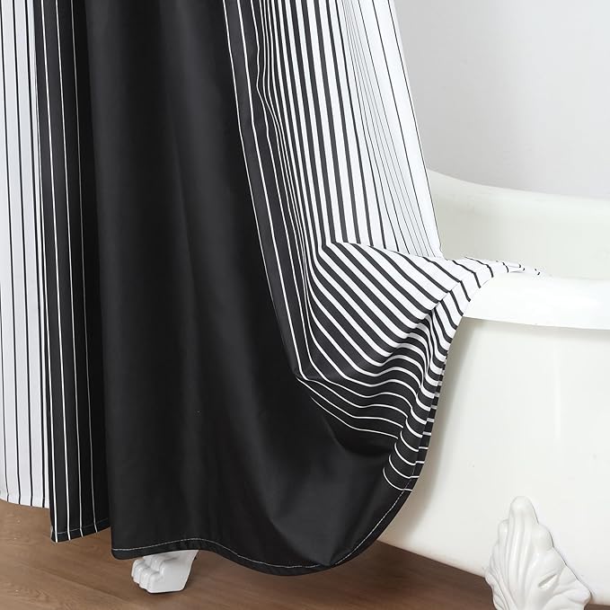 90 Inch Black Shower Curtain, Extra Long Modern Black and White Gradient Vertical Stripe Waterproof Polyester Shower Curtains for Bathroom, 72x90 Inches