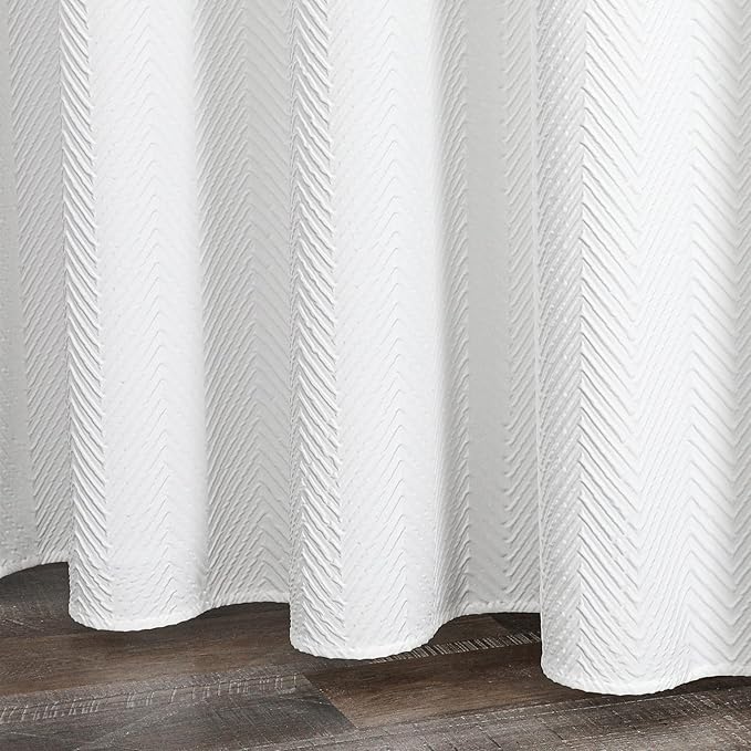 Gibelle Extra Long Shower Curtain 72 x 84, Tall 3D Embossed Textured White Fabric Shower Curtain, Modern Farmhouse Herringbone Decorative Bathroom Curtains Shower Set with Hooks