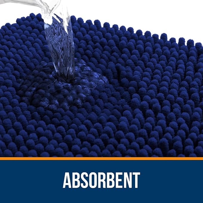 OLANLY Bathroom Rugs Sets 2 Piece, Soft Absorbent Chenille Bath Mats and U-Shaped Contour Toilet Mat Area Rug Set, Machine Washable Bath Carpet, Home Decor Accessories(24"x16"+24"x20", Navy)