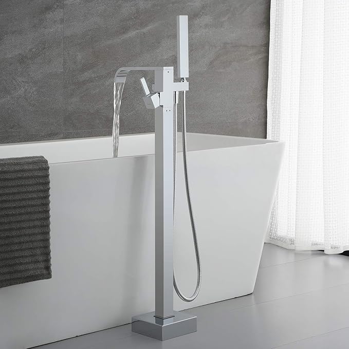 Freestanding Bathtub Faucet Tub Filler Faucets Chrome Floor Mount Brass Single Handle with Hand Shower