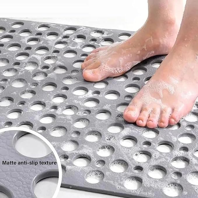 Casa and Beyond Shower Mat,Non Slip Bath Mat and Shower Mat with Suction Cups and Drain Holes,Bathroom Mat Easy to Clean Soft Machine Washable,Bathtub Mat Easy Dry&Cut (Beige,47" x 32"(Rectangular))