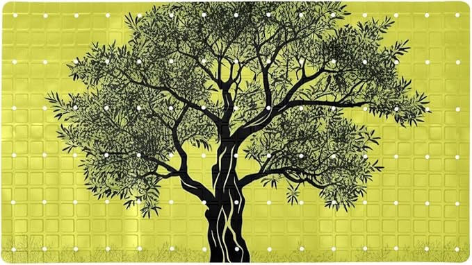 Bath Tub and Shower Mats, Non Slip Bathmat with Drain Holes and Suction Cups for Bathroom Floor, 15.1 x 26.8 Inch (Art Tree Black Silhouette)