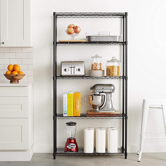Amazon Basics 5-Shelf Adjustable Heavy Duty Steel Wire Rack Storage Shelving Organizer for Kitchen, Garage, 36" L x 14" W x 72" H, Chrome
